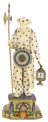 Lot 675 - ~A GEM-SET IVORY LIGHTERMAN FIGURE TIMEPIECE