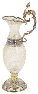 Lot 700 - A ROCK CRYSTAL MINIATURE EWER WITH SILVER-GILT ENAMELLED MOUNTS