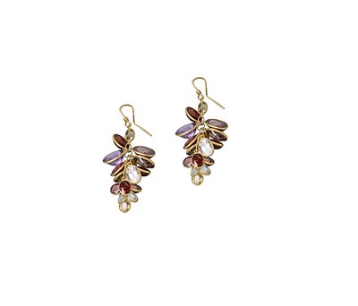 Lot 725 - PAIR OF MULTI COLOURED GEMSTONE PENDENT EARRINGS