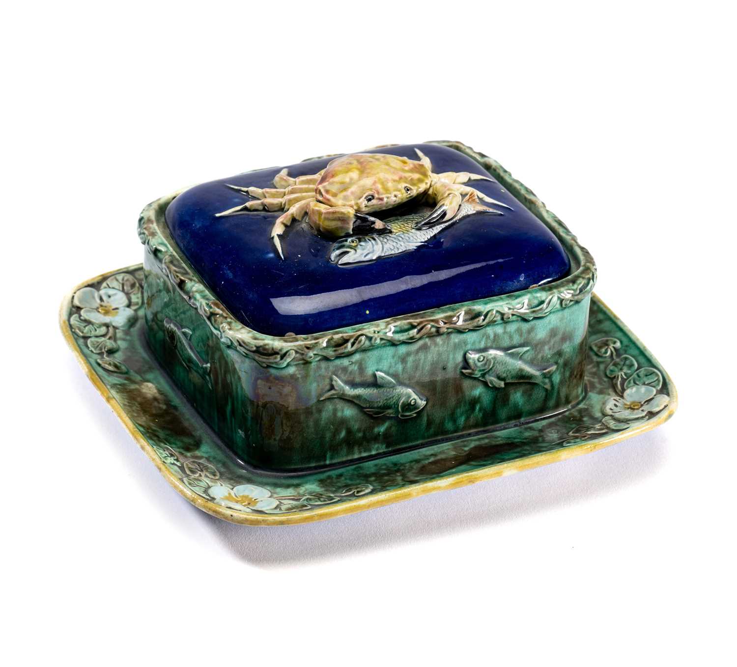 Lot 27 - A JOSEPH HOLDCROFT MAJOLICA SARDINE BOX AND COVER, CIRCA 1880