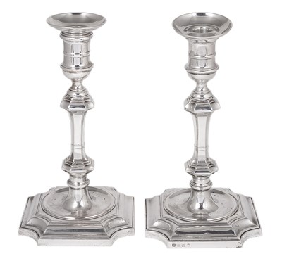 Lot 185 - A PAIR OF GEORGE V SILVER CANDLESTICKS