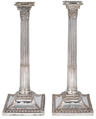 Lot 224 - A PAIR OF SHEFFIELD PLATE CANDLESTICKS