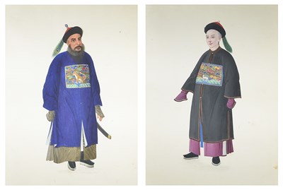 Lot 72 - TWO CHINESE GOUACHE PAINTINGS OF MANDARINS