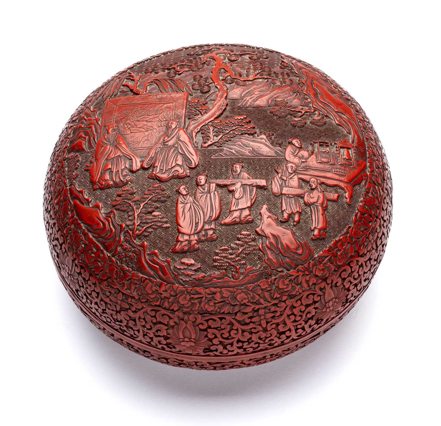 Lot 39 - A LARGE CHINESE CARVED CINNABAR LACQUER BOX AND COVER, LATE QING DYNASTY, LATE 19TH/EARLY 20TH CENTURY