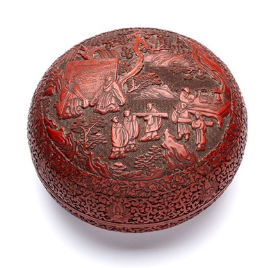 Lot 87 - A LARGE CHINESE CARVED CINNABAR LACQUER BOX AND COVER, QING DYNASTY, 19TH CENTURY