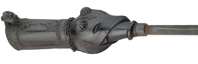 Lot 528 - A FINE SOUTH INDIAN GAUNTLET SWORD (PATA) WITH CARVED WOODEN HILT, 17TH/EARLY 18TH CENTURY, PROBABLY MYSORE, KARNATAKA