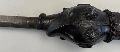 Lot 528 - A FINE SOUTH INDIAN GAUNTLET SWORD (PATA) WITH CARVED WOODEN HILT, 17TH/EARLY 18TH CENTURY, PROBABLY MYSORE, KARNATAKA