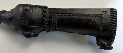 Lot 528 - A FINE SOUTH INDIAN GAUNTLET SWORD (PATA) WITH CARVED WOODEN HILT, 17TH/EARLY 18TH CENTURY, PROBABLY MYSORE, KARNATAKA