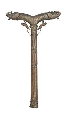 Lot 357 - A SOUTH INDIAN COPPER FAKIR’S CRUTCH, 18TH/19TH CENTURY, POSSIBLY BIJAPUR, KARNATAKA