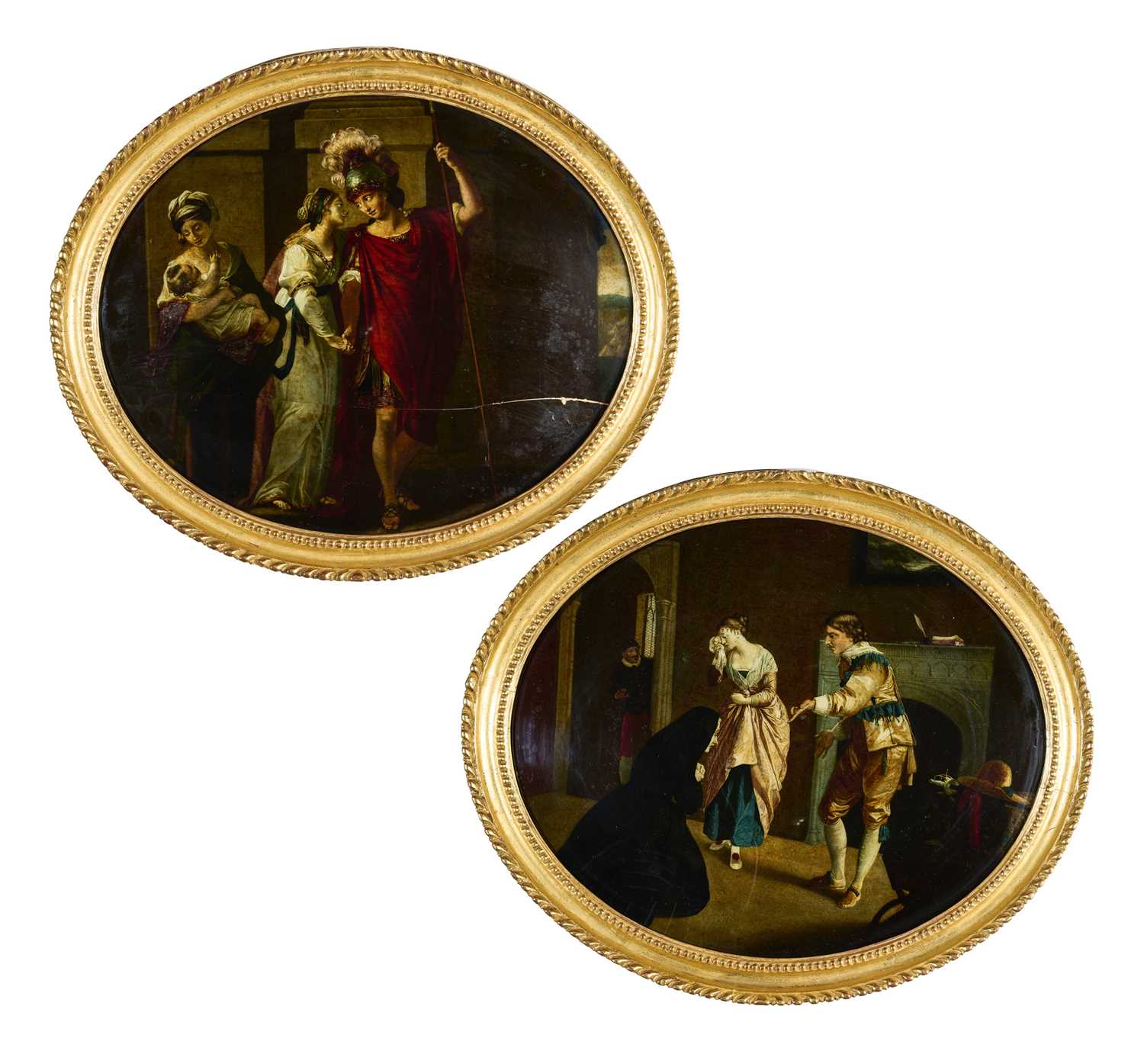 Lot 53 - A PAIR OF REVERSE GLASS PRINTS, ENGLISH, 19TH CENTURY