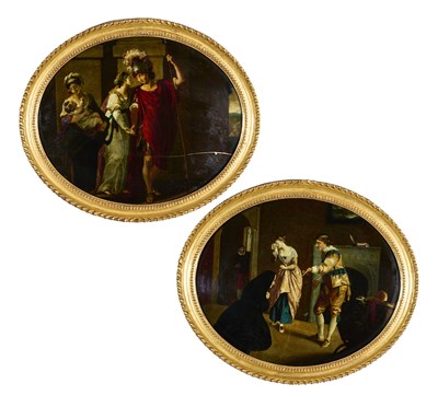 Lot 53 - A PAIR OF REVERSE GLASS PRINTS, ENGLISH, 19TH CENTURY