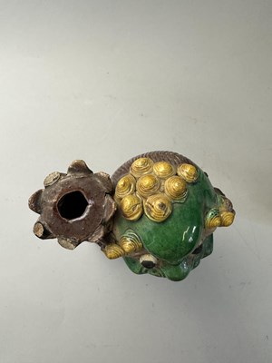 Lot 42 - A PAIR OF CHINESE BISCUIT BUDDHIST LION INCENCE HOLDERS, QING DYNASTY, KANGXI PERIOD (1662-1722)