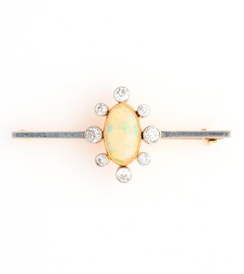 Lot 446 - OPAL AND DIAMOND BAR BROOCH, 1900s