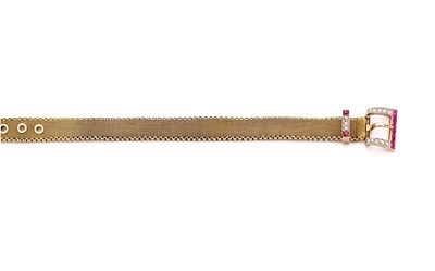 Lot 310 - JARRETIERE  GOLD, RUBY AND DIAMOND BRACELET, 1930s