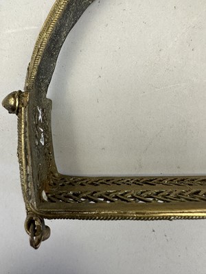 Lot 548 - AN INDIAN COPPER ALLOY STIRRUP AND A PAIR OF INDIAN COPPER ALLOY STIRRUPS, 18TH/19TH CENTURY