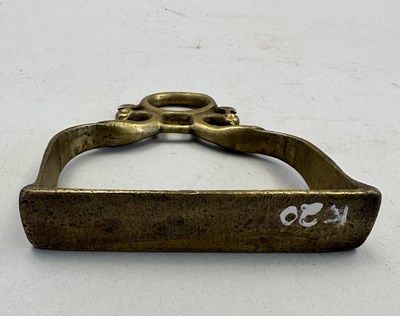 Lot 548 - AN INDIAN COPPER ALLOY STIRRUP AND A PAIR OF INDIAN COPPER ALLOY STIRRUPS, 18TH/19TH CENTURY