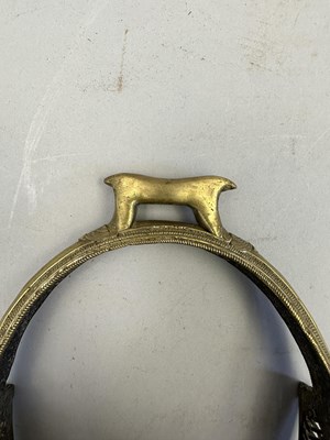 Lot 548 - AN INDIAN COPPER ALLOY STIRRUP AND A PAIR OF INDIAN COPPER ALLOY STIRRUPS, 18TH/19TH CENTURY