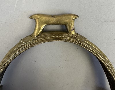 Lot 548 - AN INDIAN COPPER ALLOY STIRRUP AND A PAIR OF INDIAN COPPER ALLOY STIRRUPS, 18TH/19TH CENTURY