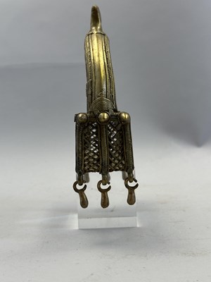 Lot 548 - AN INDIAN COPPER ALLOY STIRRUP AND A PAIR OF INDIAN COPPER ALLOY STIRRUPS, 18TH/19TH CENTURY