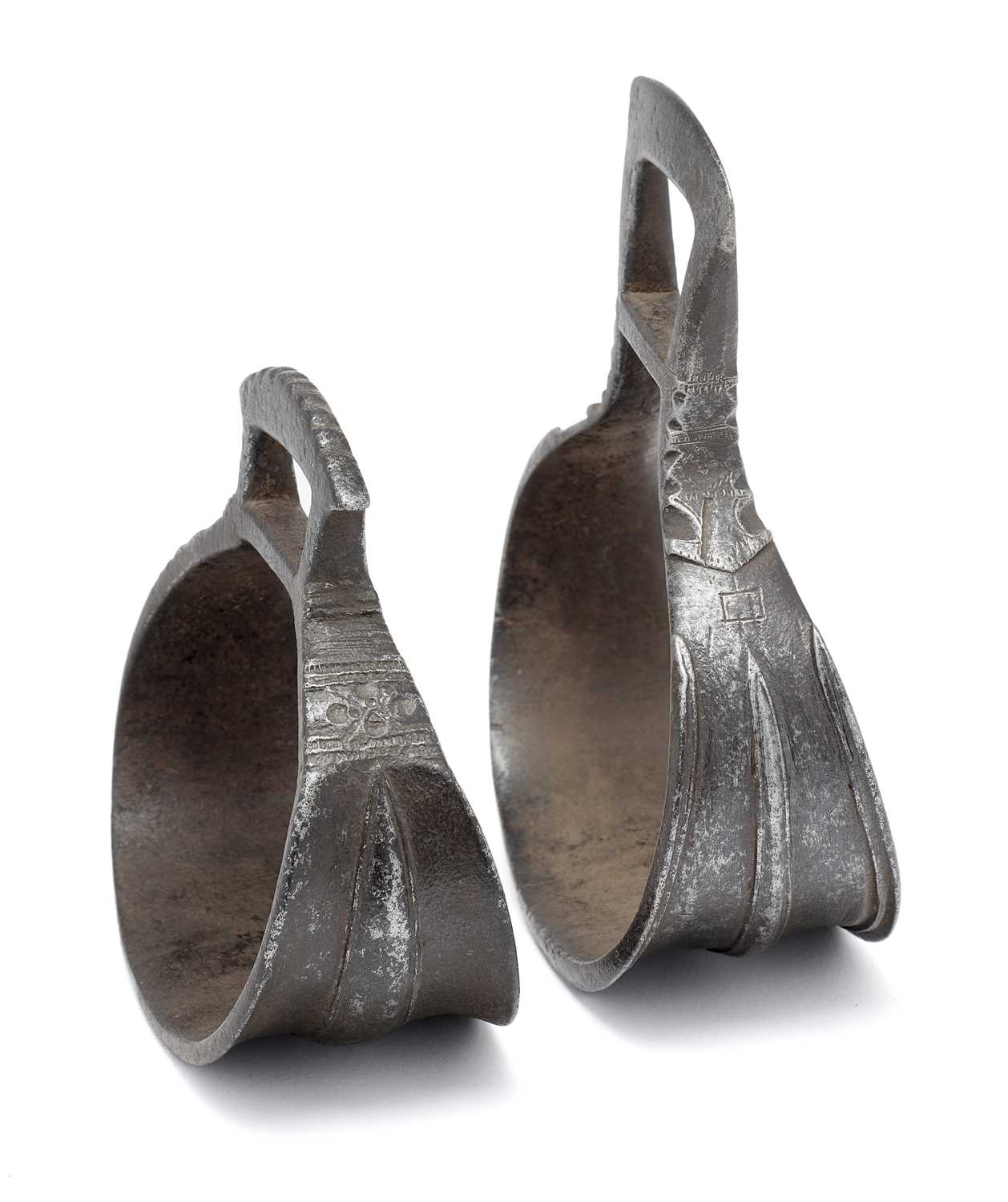 Lot 382 - TWO CENTRAL INDIAN IRON STIRRUPS, BIJAPUR, KARNATAKA