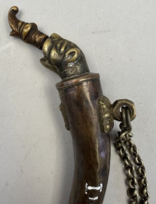 Lot 546 - A SOUTH INDIAN FLASK, POSSIBLY MALABAR 19TH CENTURY AND AN INDIAN POWDER FLASK, 19TH/20TH CENTURY
