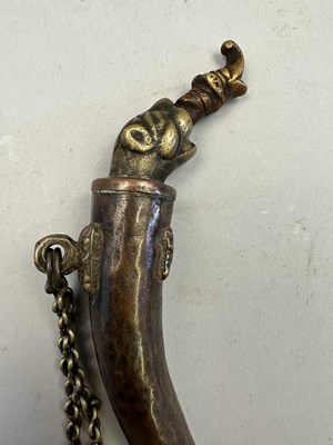 Lot 546 - A SOUTH INDIAN FLASK, POSSIBLY MALABAR 19TH CENTURY AND AN INDIAN POWDER FLASK, 19TH/20TH CENTURY