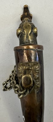 Lot 546 - A SOUTH INDIAN FLASK, POSSIBLY MALABAR 19TH CENTURY AND AN INDIAN POWDER FLASK, 19TH/20TH CENTURY