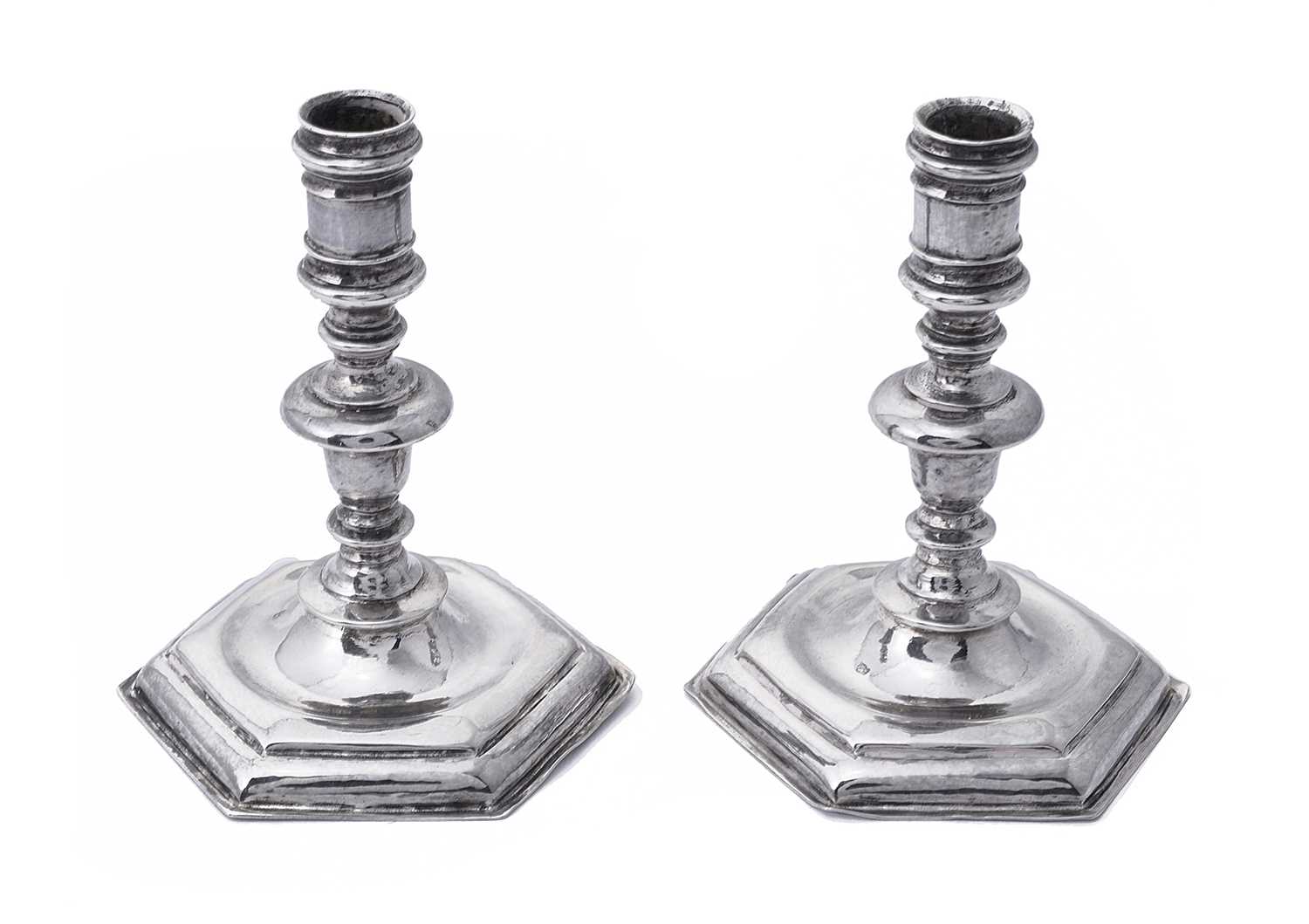 Lot 86 - A PAIR OF DUTCH SILVER MINIATURE CANDLESTICKS, MAKER'S MARK A TREE OR A STANDING FIGURE, AMSTERDAM, EARLY 18TH CENTURY