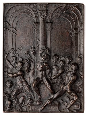 Lot 374 - â’¶ â–¡ A BRONZE PLAQUETTE OF THE FLAGELLATION