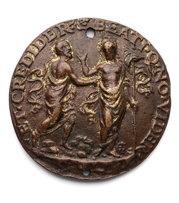 Lot 384 - â’¶ â–¡ A SMALL BRONZE PLAQUETTE OF THE INCREDULITY OF ST. THOMAS