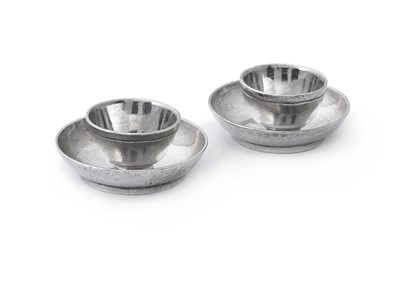 Lot 116 - A PAIR OF DUTCH SILVER MINIATURE CUPS AND SAUCERS, THE SAUCERS WITH MARK OF JOHANNES ADRIANUS VAN GEFFEN, AMSTERDAM, 1773