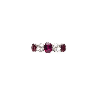 Lot 682 - â’¼ RUBY AND DIAMOND FIVE STONE RING