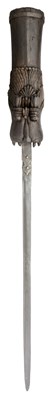 Lot 14 - A RARE INDIAN SWORD (PATA) WITH CARVED WOODEN HILT, PROBABLY MYSORE 17TH/18TH CENTURY