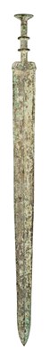 Lot 121 - A CHINESE BRONZE SWORD (JIAN), PROBABLY ZHOU DYNASTY OR EARLY WARRING STATES (1050-221 BC)