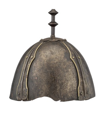 Lot 131 - A RARE HIMALAYAN HELMET, POSSIBLY TIBET 16TH/17TH CENTURY