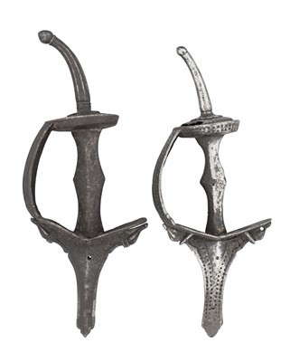 Lot 156 - AN INDIAN HILT FOR A DAGGER (KHANJAR), ANOTHER FOR A SWORD (KHANDA), AND OTHER ITEMS