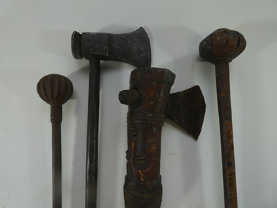 Lot 160 - AN INDIAN AXE AND TWO INDIAN MACES FORMED ENTIRELY OF STEEL, 18TH/19TH CENTURY