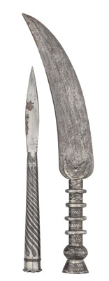 Lot 169 - AN INDIAN SPEAR (SANG), AN INDIAN AXE (ZAGNAL), AND OTHER ITEMS