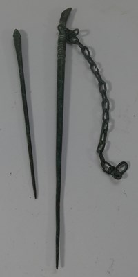Lot 193 - THREE BRONZE CLOTHING PINS, PROBABLY 8TH/9TH CENTURY, AND A LARGE QUANTITY OF BRONZE ARTEFACTS
