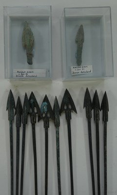 Lot 194 - TWELVE ASIAN AND MIDDLE EASTERN BRONZE ARROWHEADS, AND OTHERS