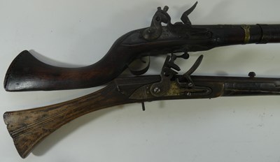 Lot 206 - A 22 BORE AFGHAN FLINTLOCK GUN (JEZAIL), AND OTHER GUNS