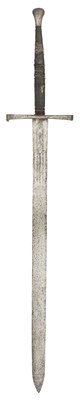 Lot 241 - â€¡ A TWO-HAND SWORD IN MEDIEVAL STYLE, 19TH CENTURY, THE BLADE PROBABLY LATE 15TH/16TH CENTURY