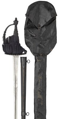 Lot 260 - A FINE MOURNING SWORD WITH BLACK PASTE-ENCRUSTED BRASS HILT, CIRCA 1800