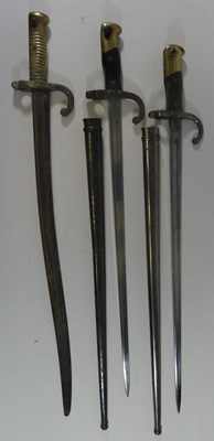 Lot 283 - THREE FRENCH BAYONETS, DATED 1871, 1876 AND 1877
