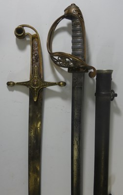 Lot 316 - A VICTORIAN MAMELUKE-HILTED OFFICER'S SWORD AND AN 1845 PATTERN INFANTRY SWORD RETAILED BY ANDREWS