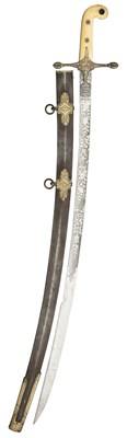 Lot 329 - ËœA MAMELUKE-HILTED SWORD RETAILED BY WILSON, 31 LOMBARD ST., LONDON