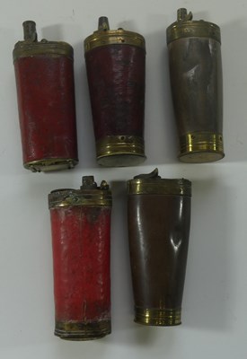 Lot 410 - FIVE THREE-WAY FLASKS FOR PISTOLS, CIRCA 1775-85