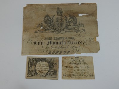 Lot 426 - A TRADE LABEL FOR A PISTOL CASE BY JOHN MANTON & SON, AND OTHERS