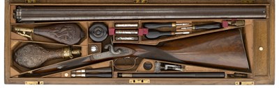 Lot 433 - A CASED SILVER-MOUNTED 12 BORE D.B. PERCUSSION SPORTING GUN BY JOSEPH EGG