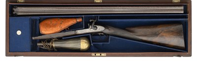 Lot 434 - A CASED 15 BORE D.B. PERCUSSION SPORTING GUN BY C. PLAYFAIR